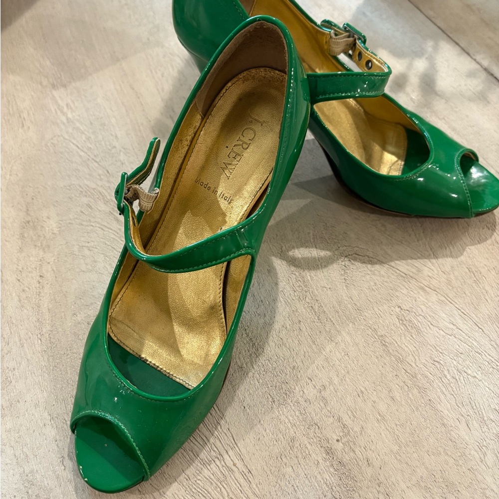 J. Crew Emerald Peep Toe Heels